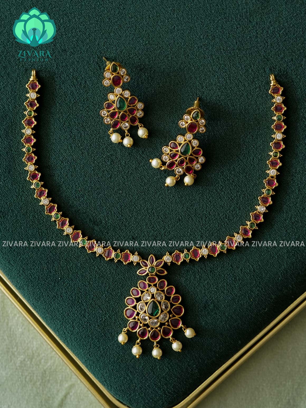 REAL KEMP STONE NECKWEAR  -Traditional south indian premium neckwear with earrings- Zivara Fashion- latest jewellery design