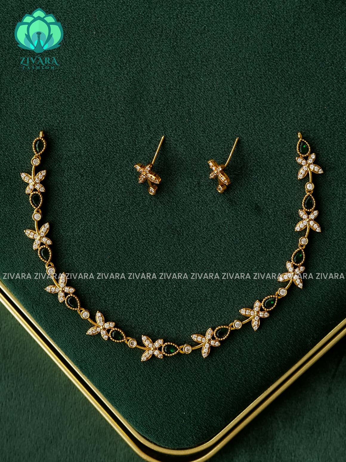 Kanya -WHITE GREEN TEAR NECKWEAR -  stylish and minimal elegant neckwear with earrings- Zivara Fashion