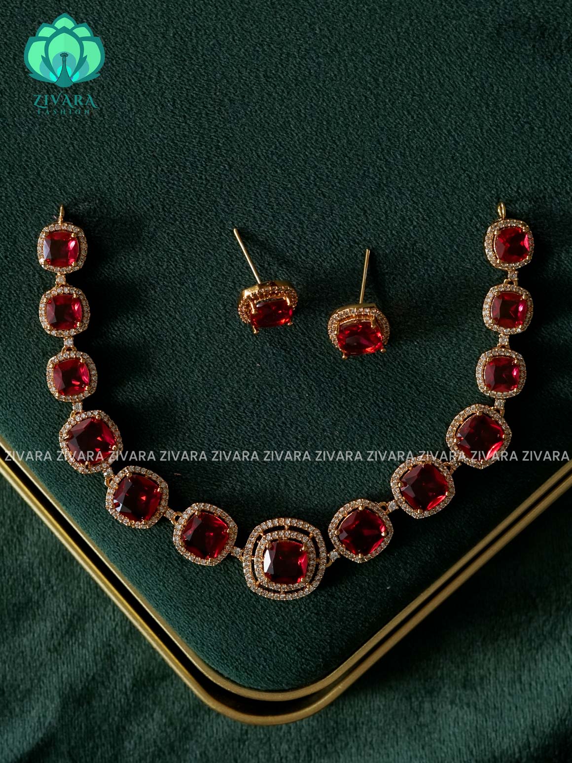 SQUARE RUBY  ELEGANT  - Traditional PREMIUM neckwear with earrings- Zivara Fashion