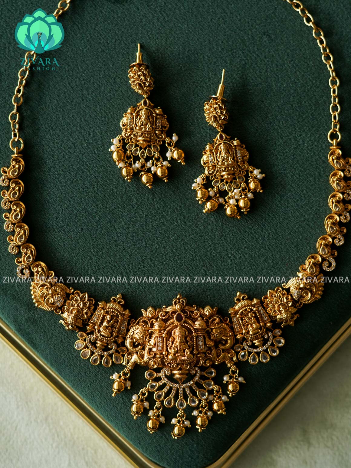Akshayam- bridal temple neckwear -Traditional south indian premium neckwear with earrings- Zivara Fashion- latest jewellery design