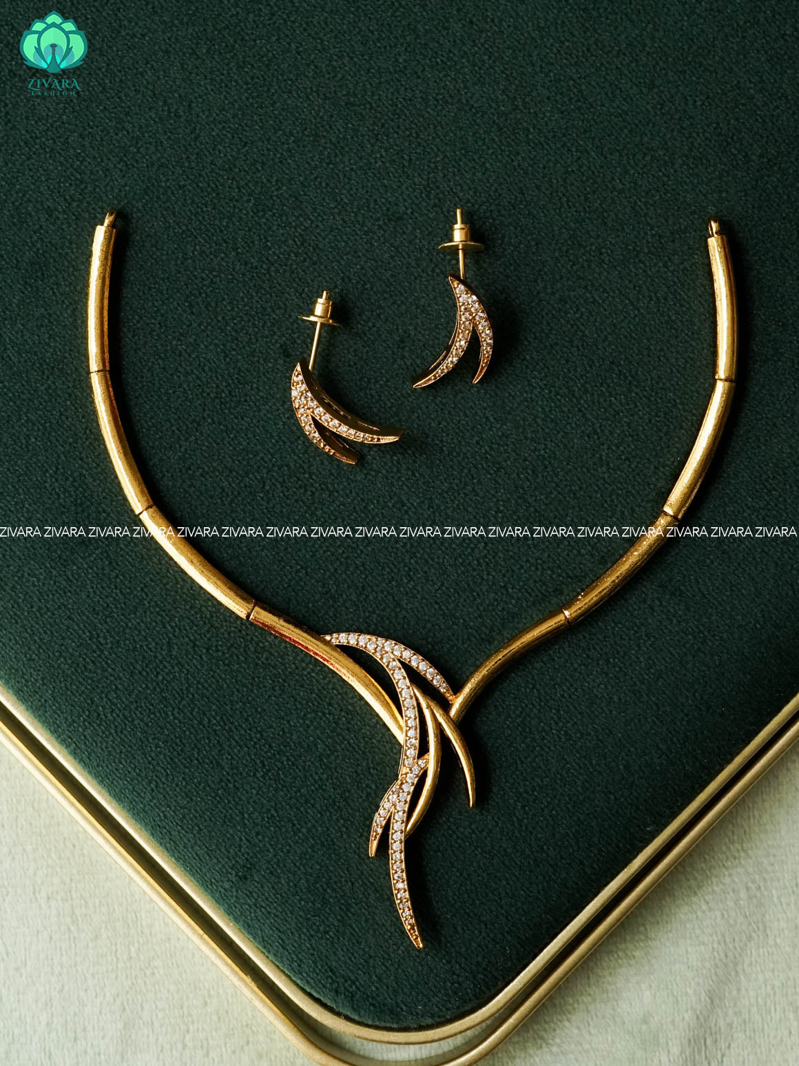 white stone styles hasli close neckwear with earring - Premium quality collection-south indian jewellery