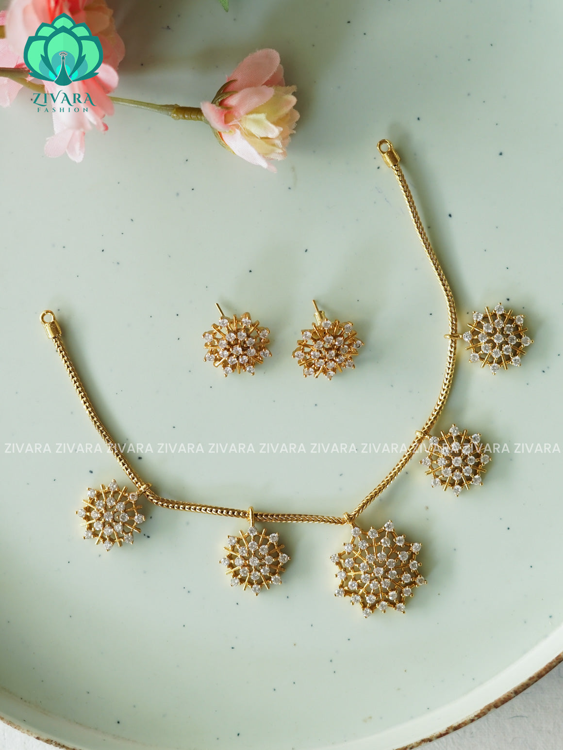 Brindha- WHITE ATTIGAI - FLEXIBLE CHAIN WITH HANGING -Traditional south indian premium neckwear with earrings- Zivara Fashion- latest jewellery design