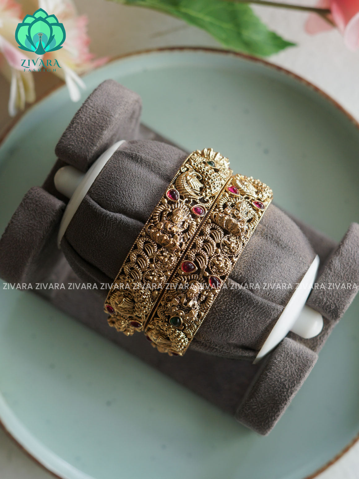 KALAI - TEMPLE  - 2 PIECE - NORMAL MATTE FINISH bangles - latest jewellery collection- Zivara Fashion