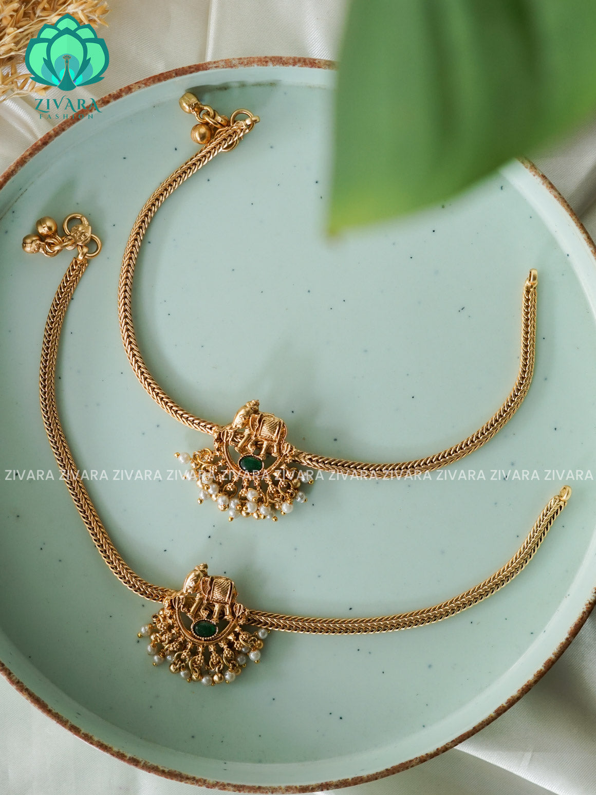 GREEN ELEPHANT  Lotus - NORMAL M ATTE Trending occasional wear anklets (9.75 inch approx )for women- latest jewellery- ZIVARA FASHION