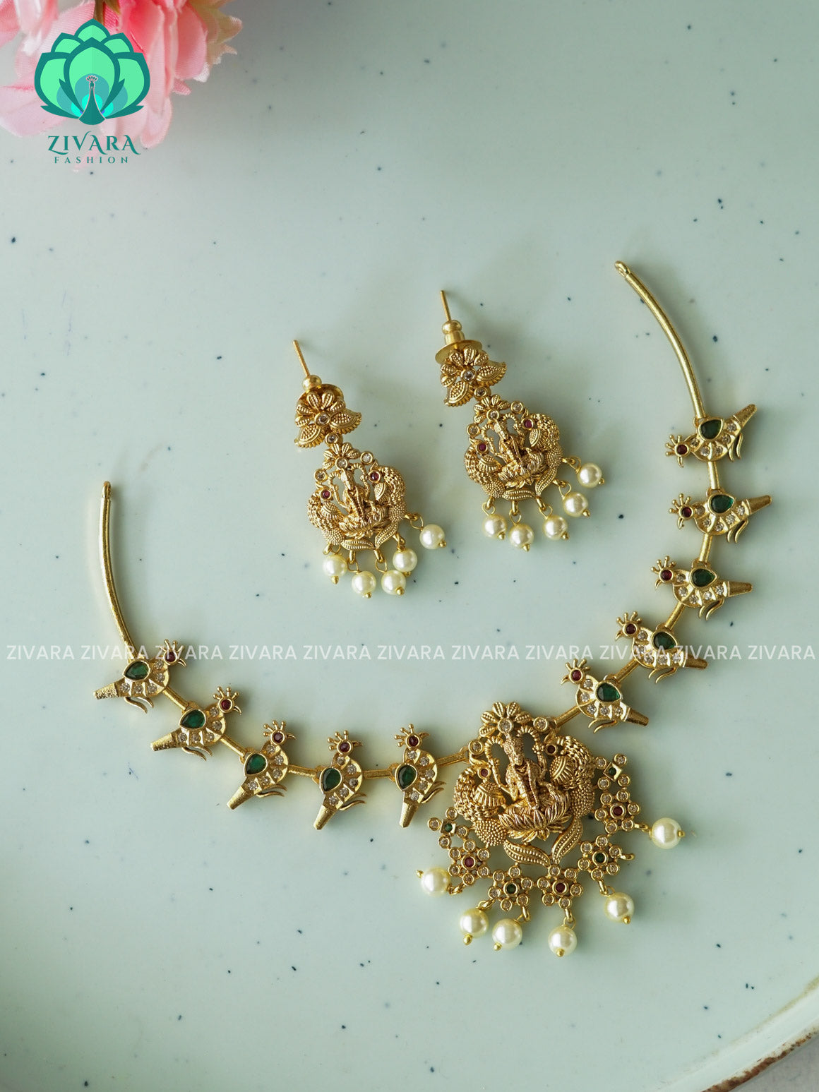 Flexible parrot hasli NECK WEAR WITh EARRINGS   - Premium quality CZ Matte collection-south indian jewellery
