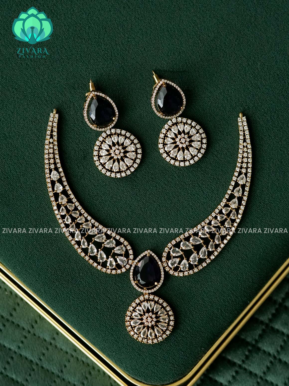 PURPLE  -  Bridal stone -TEAR PENDANT  - Ultra premium victoria finish dark polish trending neckwear collection- bridal collection- Zivara Fashion