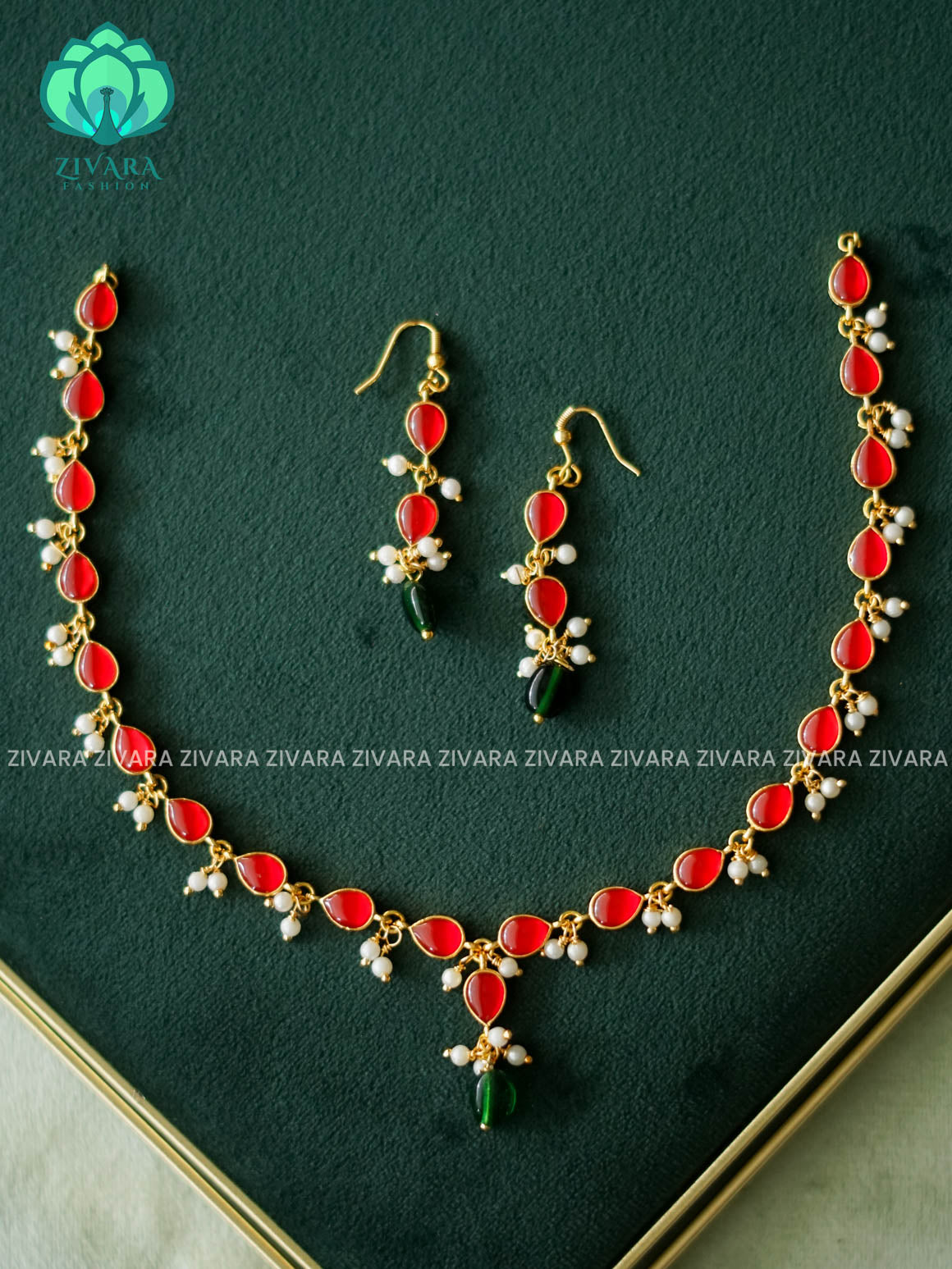 PINK RAINDROP HANDMADE NECKWARE WITH EARINGS  - SUBTLE POLISH stylish and minimal elegant neckwear with earrings- Zivara Fashion