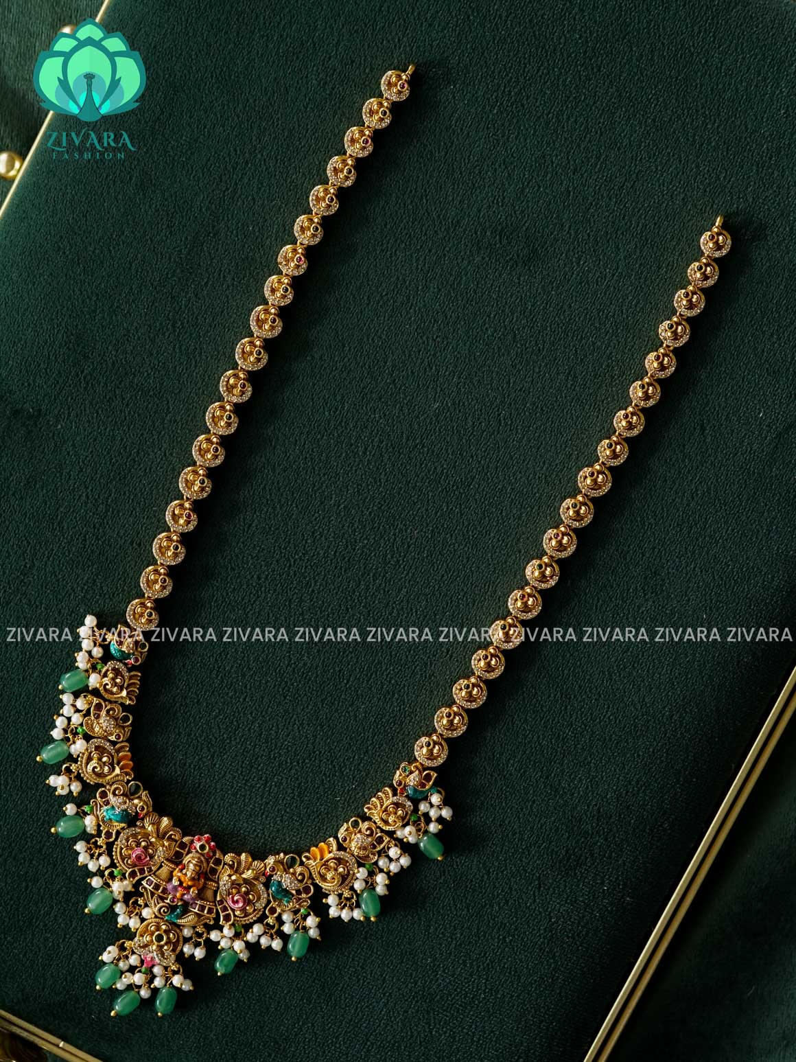 MADHURYA -  BRIDAL LAKSHMI  PEACOCK MIDCHEST/ haram handpainted - Traditional south indian premium neckwear - Zivara Fashion