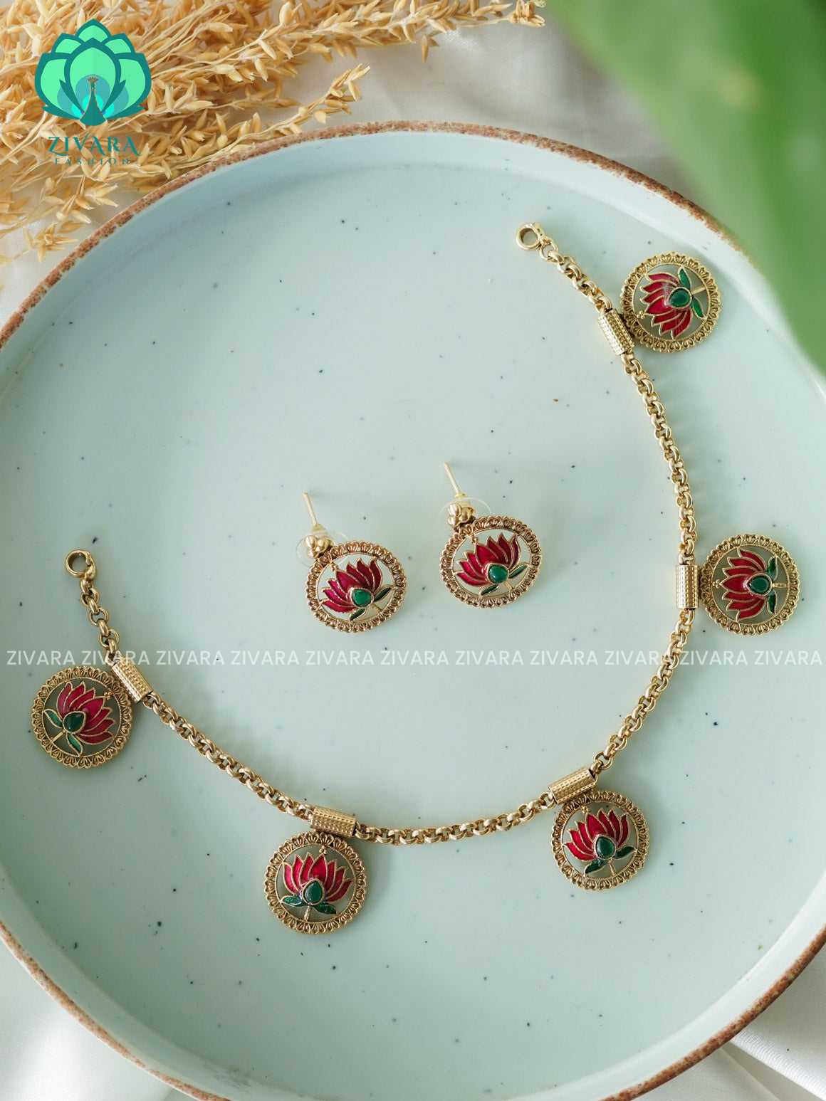 MANJU WARRIER Trending NORMAL MATTE lotus enamel neckwear  - Zivara Fashion- latest jewellery designy