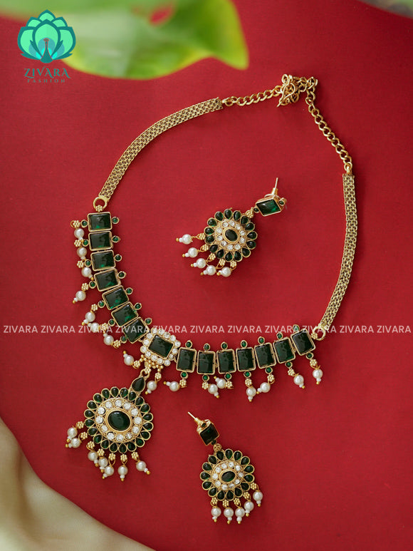 Green-Box motif normal matte choker with earrings-latest south indian jewellery