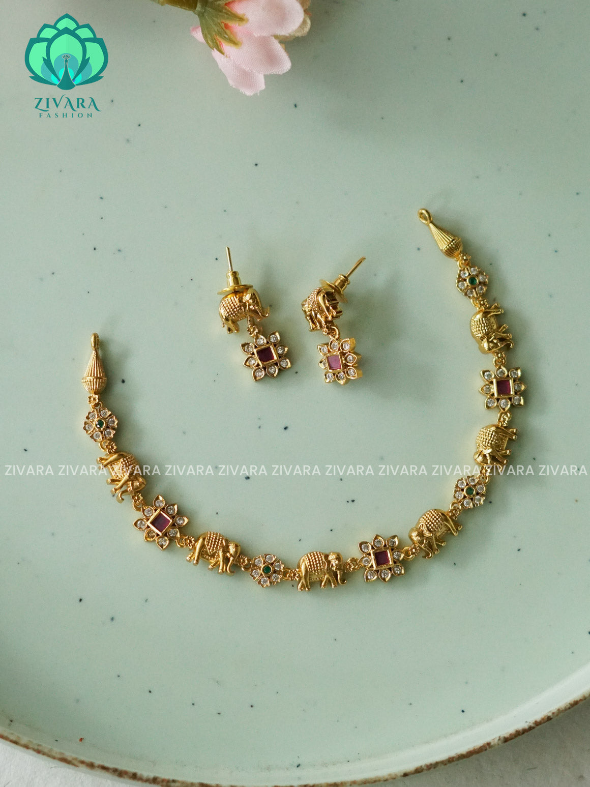 Elephant  kids friendly  - stylish and minimal elegant neckwear with earrings- Zivara Fashion