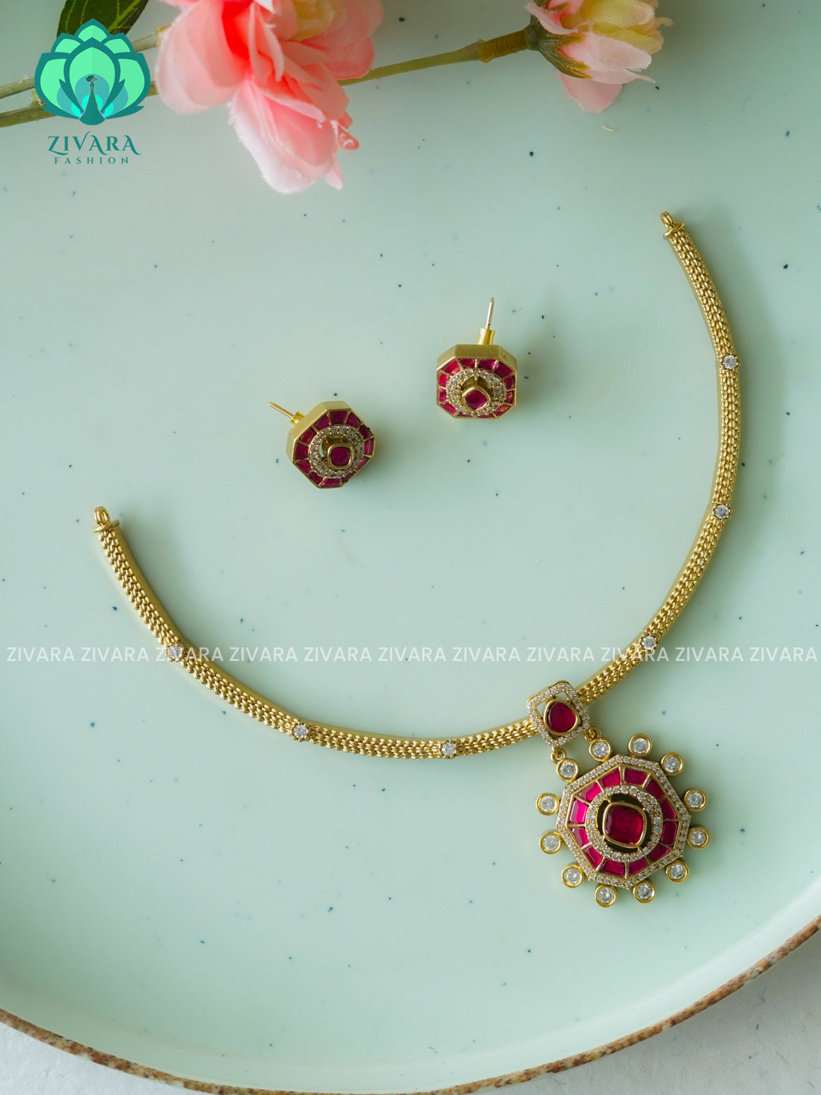 RUBY - JADAU ATTIGAI -Traditional south indian premium neckwear with studs - Zivara Fashion- latest jewellery design