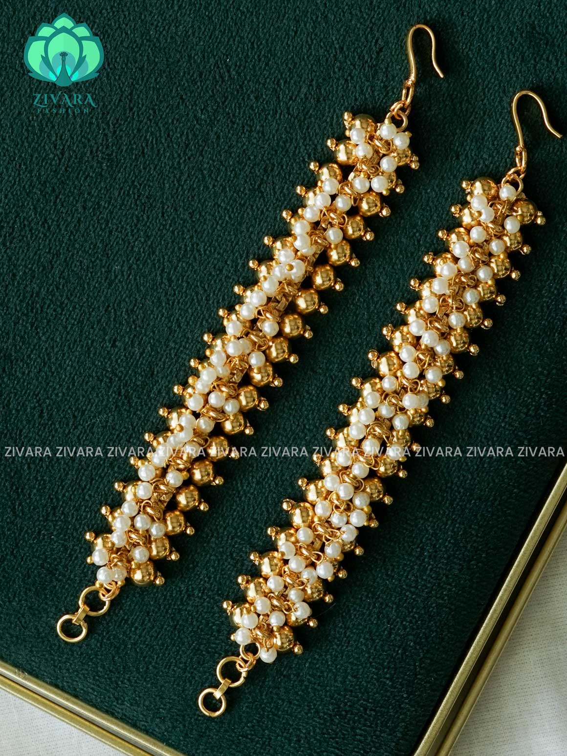 PEARL WITH GOLD BALL - earchains/maatals- bridal accessory- zivara fashion-latest jewellery collection