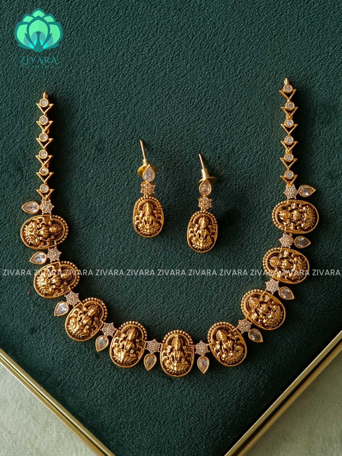 TEMPLE  STAR WITH WHITE TEAR-Traditional south indian premium neckwear with earrings- Zivara Fashion- latest jewellery design