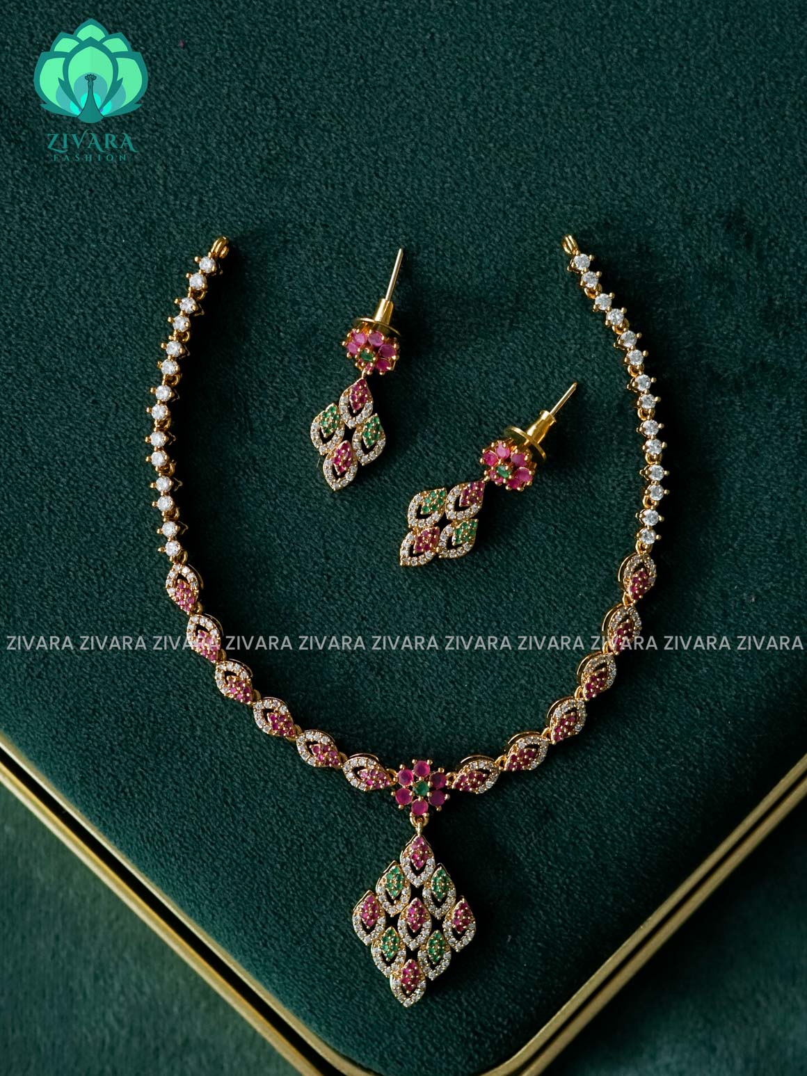 KANYA DIAMOND REPLICA -  SUBTLE POLISH stylish and minimal elegant neckwear with earrings- Zivara Fashion