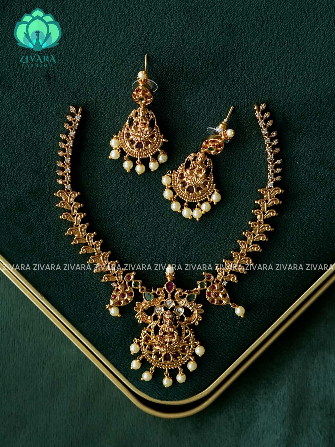 Temple neckwear - Traditional south indian premium neckwear with earrings- Zivara Fashion- latest jewellery design