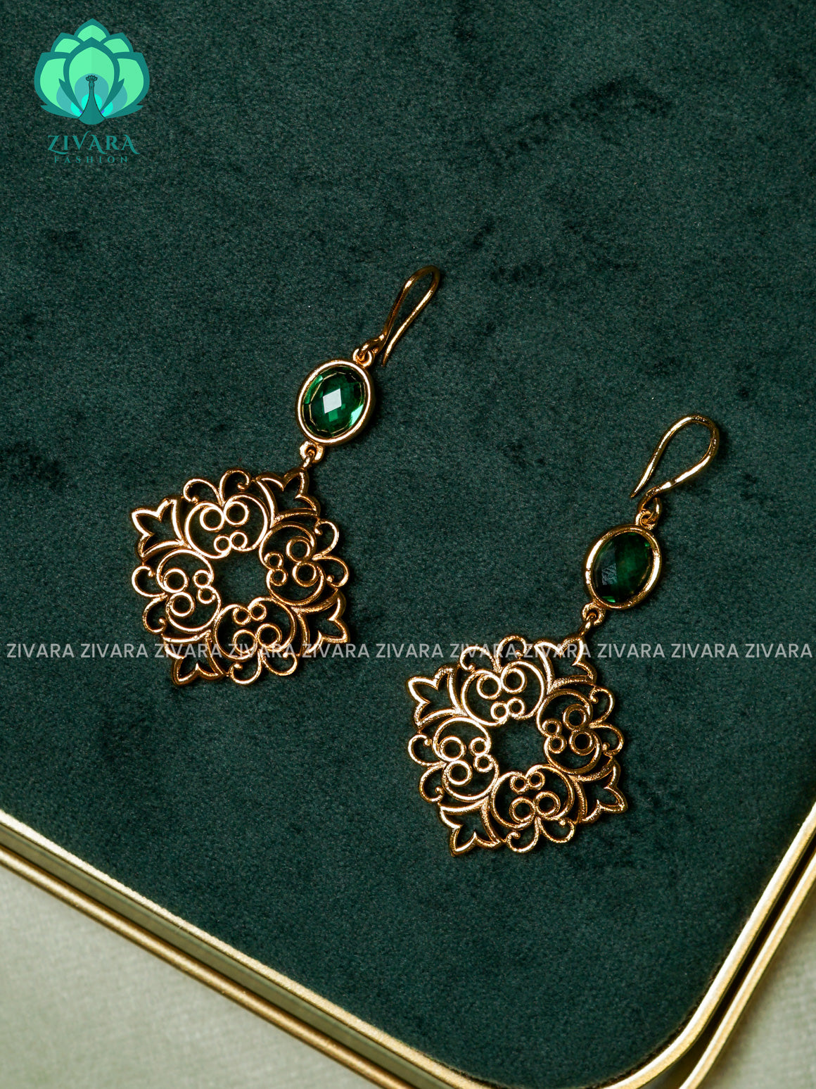 GREEN STONE FESTIVE DANGLER- latest jewellery collection- zivara fashion