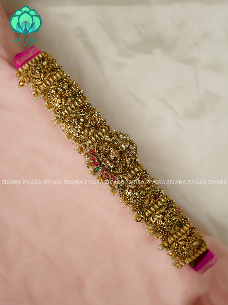 GOLD BALLS WITH PEARLS - DHRUVA- MATTE TEMPLE STYLE (31 TO 38 INCHES  ) Latest South indian budget friendly hipbelt collection- Zivara Fashion