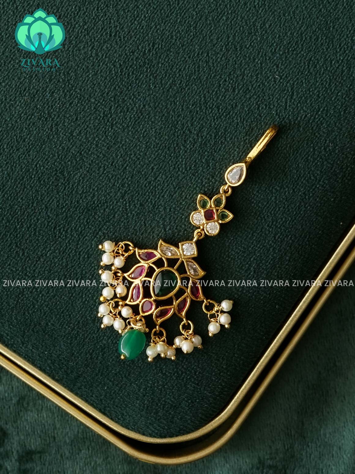 REAL KEMP MOTIF FREE CHUTTI WITH BEADS HANGINGS - Bridal maang tikka, chutti- bridal head accessory- latest bridal collection - Zivara fashion