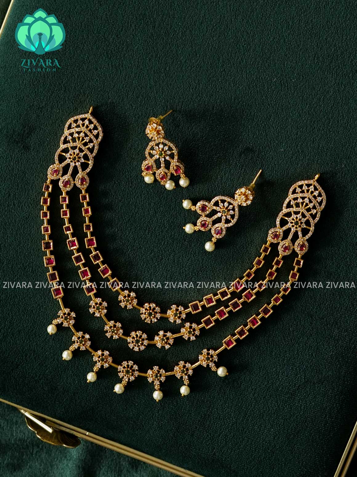 REAL KEMP 3 LAYER BRIDAL NECKWARE - Traditional south indian premium neckwear - Zivara Fashion- latest jewellery design