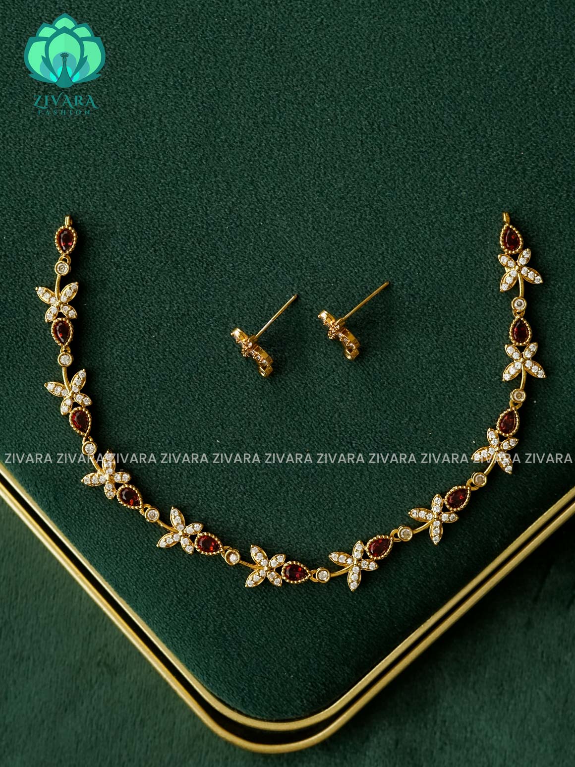Kanya - WHITE RUBY TEAR NECKWEAR -  stylish and minimal elegant neckwear with earrings- Zivara Fashion
