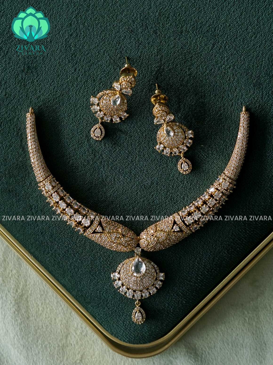 WHITE TEAR HASLI  -Traditional south indian premium neckwear with earrings- Zivara Fashion- latest jewellery design