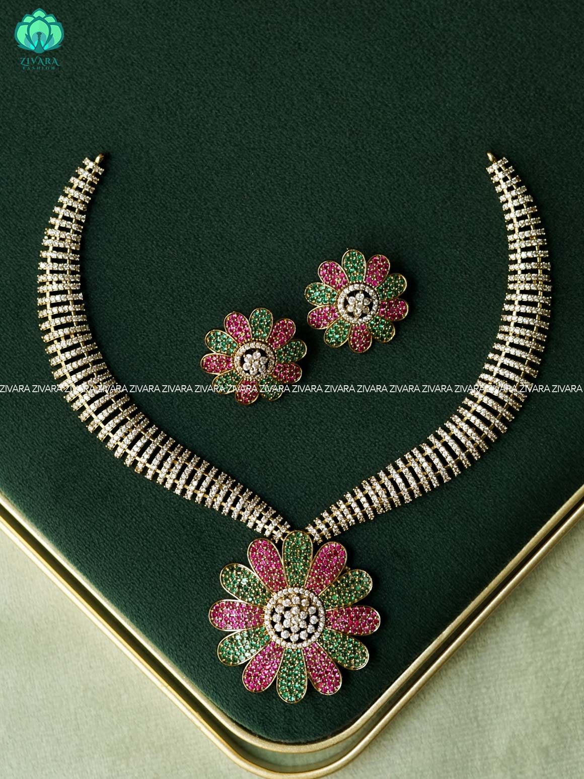 AKSHAYAM - EXUBERANT BRIDAL FLOWER HASLI  - TRADITIONAL NECKWEAR WITH EARRINGS- LATEST JEWELLERY COLLECTION