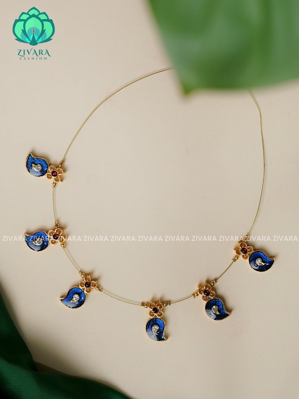 BLUE - SHREYA - ENAMEL KEMP  TAMARA INVISIBLE MINIMAL ELEGANT HANDMADE NECKLACE WITH BRILLIANT FINISH MOTIFS- ZIVARA FASHION