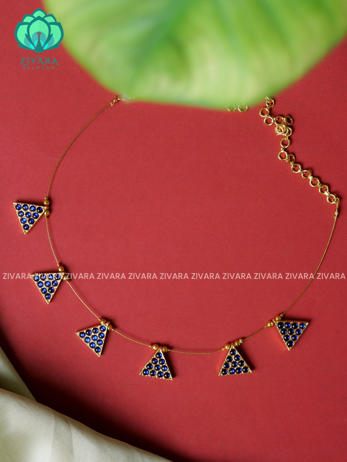 BLUE- KANMANI- KEMP  TAMARA INVISIBLE MINIMAL ELEGANT HANDMADE NECKLACE WITH BRILLIANT FINISH MOTIFS- ZIVARA FASHION