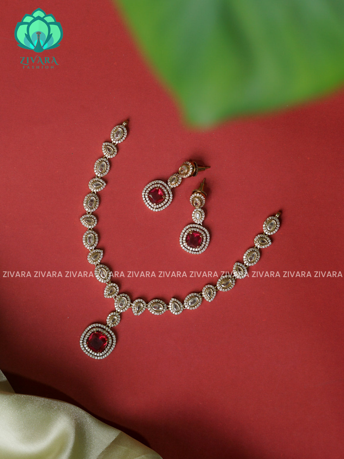 RUBY - OVAL AND SQUARE PENDANT   - stylish and minimal elegant neckwear with earrings- Zivara Fashion