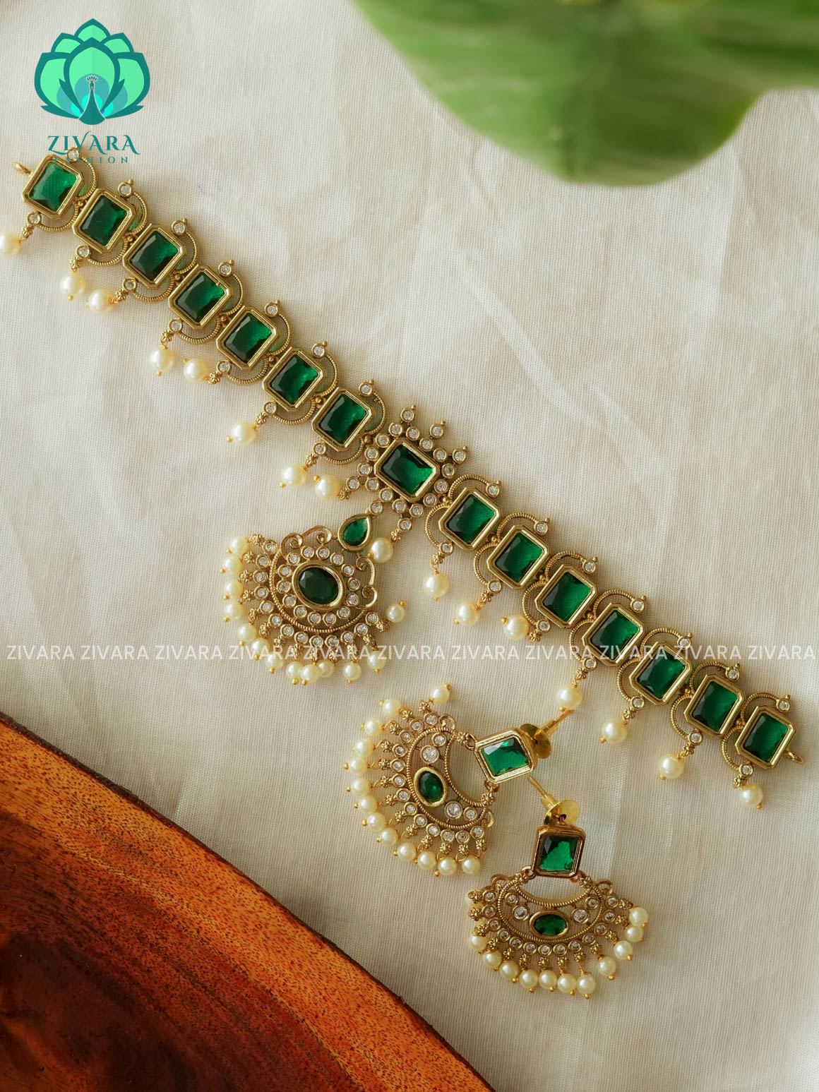 GREEN BOX MOTIF - TRADITIONAL CHOKER COLLECTION WITH EARRINGS- LATEST JEWELLERY COLLECTION