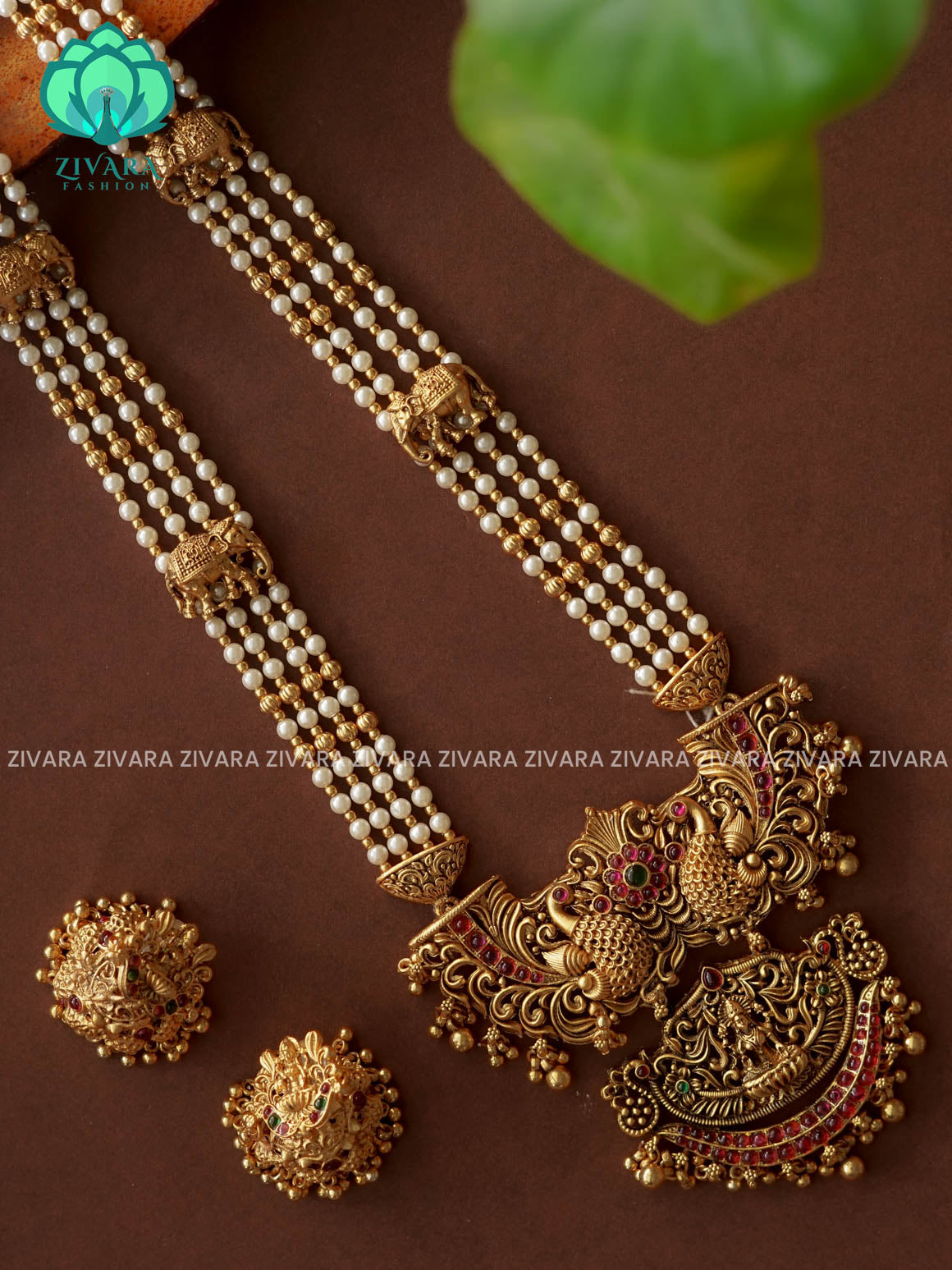 PEARL LINE NORMAL MATTE  MIDCHEST haaram/neckwear with earrings- Zivara Fashion