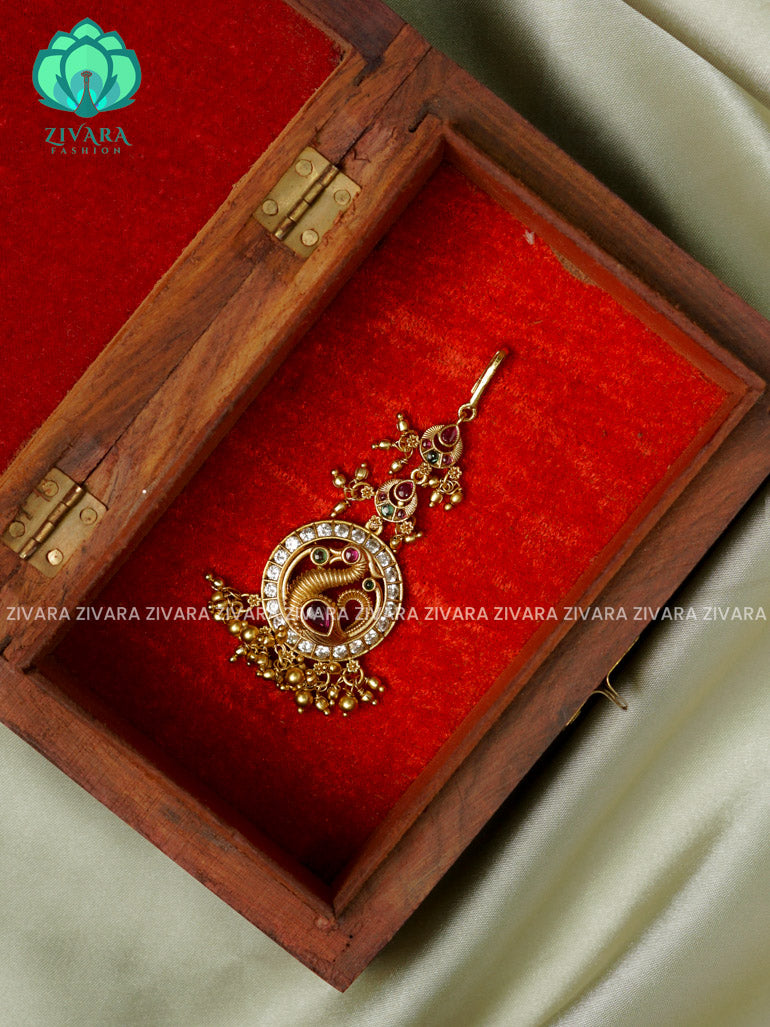 Temple style gold polish  - Bridal maang tikka, chutti- bridal head accessory- latest bridal collection - Zivara fashion