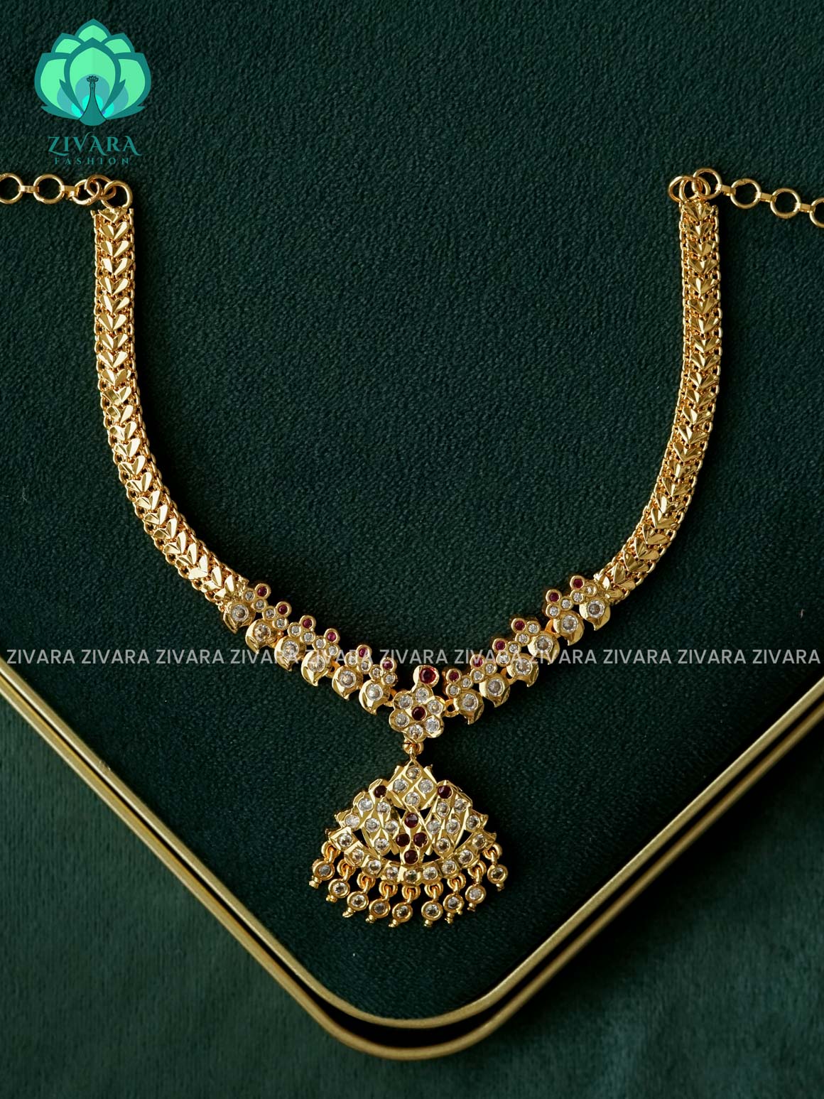AMBIGAI - WHITE RUBY STONE MANGA MOTIF MICROGOLD POLISH ATTIGAI  - Zivara Fashion- latest jewellery design
