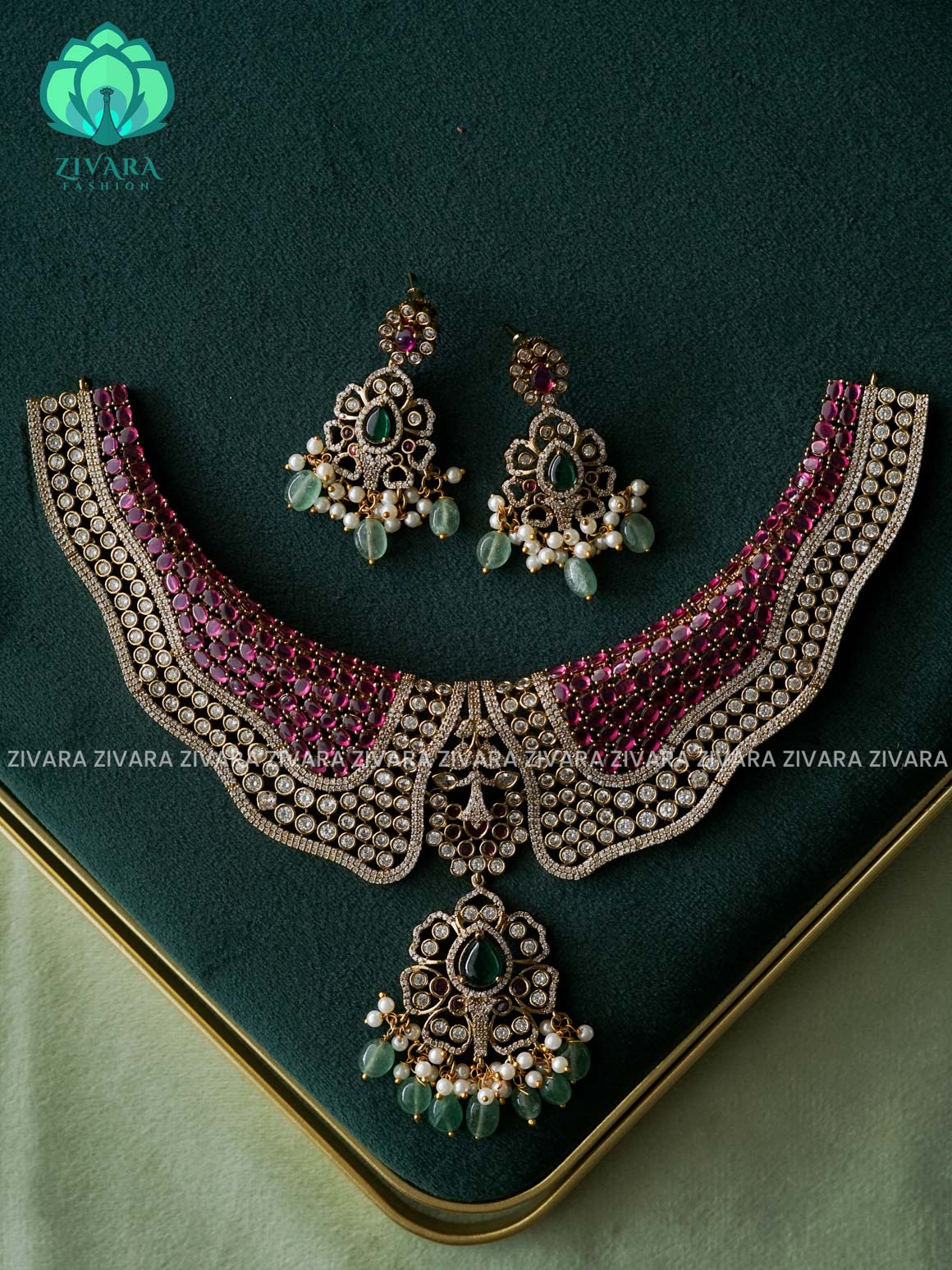 AKSHAYAM -BRIDAL REAL KEMP STONE BUTTERFLY - premium neckwear with earrings- Zivara Fashion- latest jewellery design