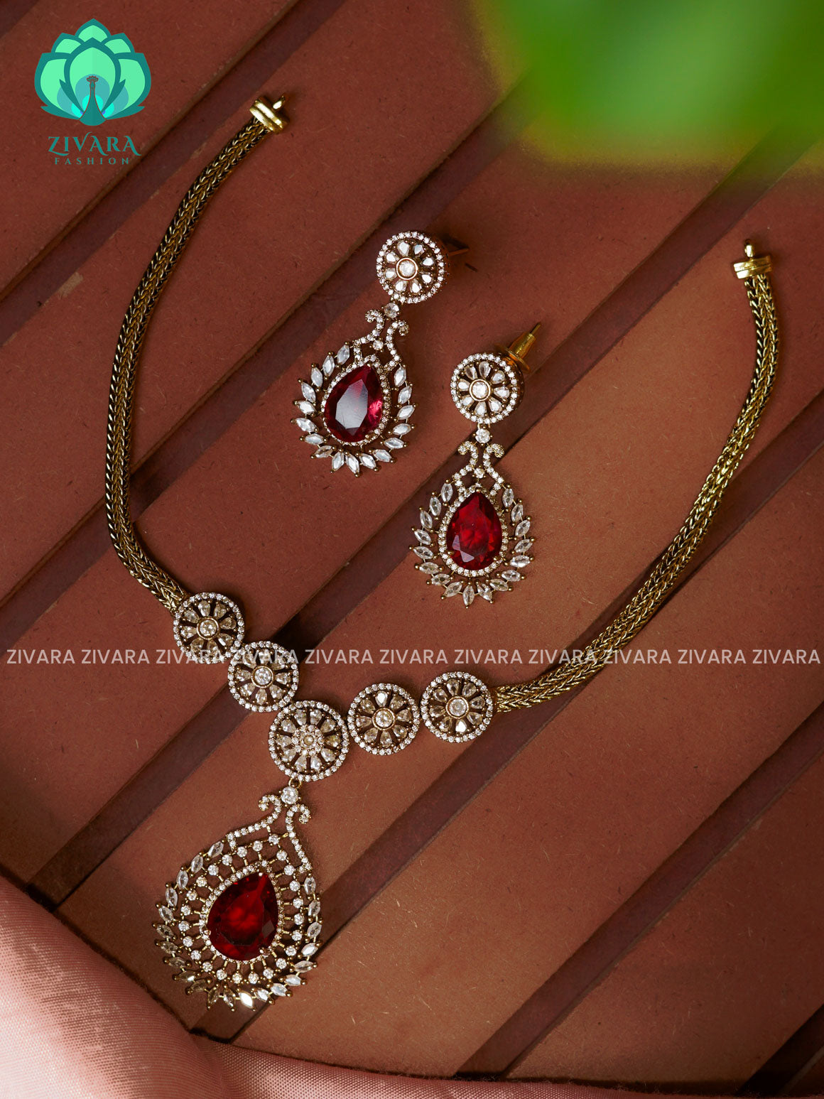 RUBY  - Flexible chain pendant -Traditional south indian premium neckwear with earrings- Zivara Fashion- latest jewellery design