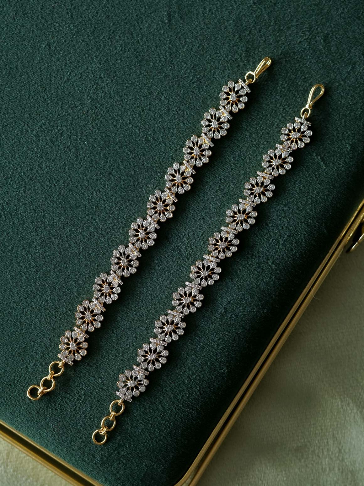 Rhodium dual polish straight premium finish bridal earchain maatal- south indian kemp bridal accessory