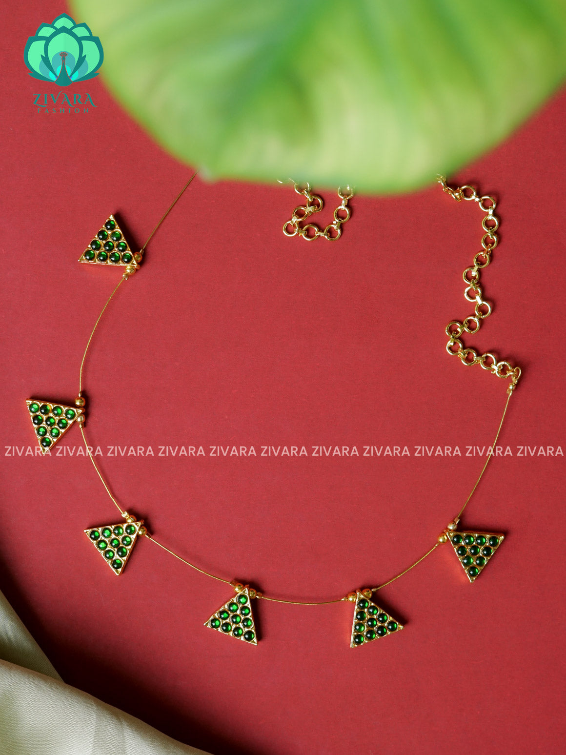 GREEN - KANMANI- KEMP  TAMARA INVISIBLE MINIMAL ELEGANT HANDMADE NECKLACE WITH BRILLIANT FINISH MOTIFS- ZIVARA FASHION