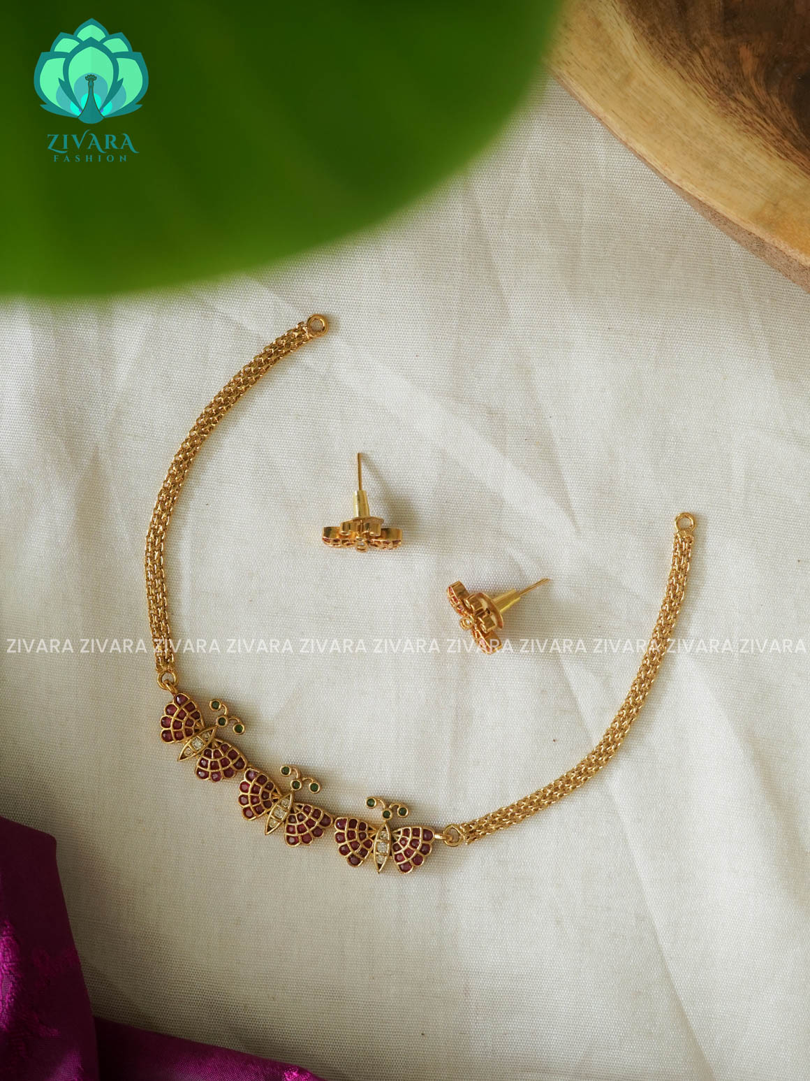 BUTTERFLY - Small kids EXCLUSIVE oval and flower motif  -TRADITIONAL CHOKER COLLECTION WITH EARRINGS- LATEST JEWELLERY COLLECTION