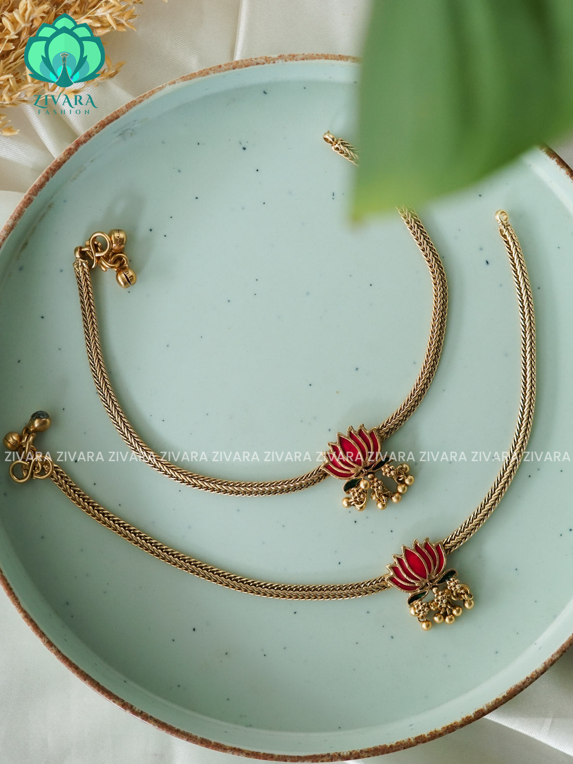 MANJU WARRIER ENAMEL Lotus - NORMAL M ATTE Trending occasional wear anklets for women- latest jewellery- ZIVARA FASHION