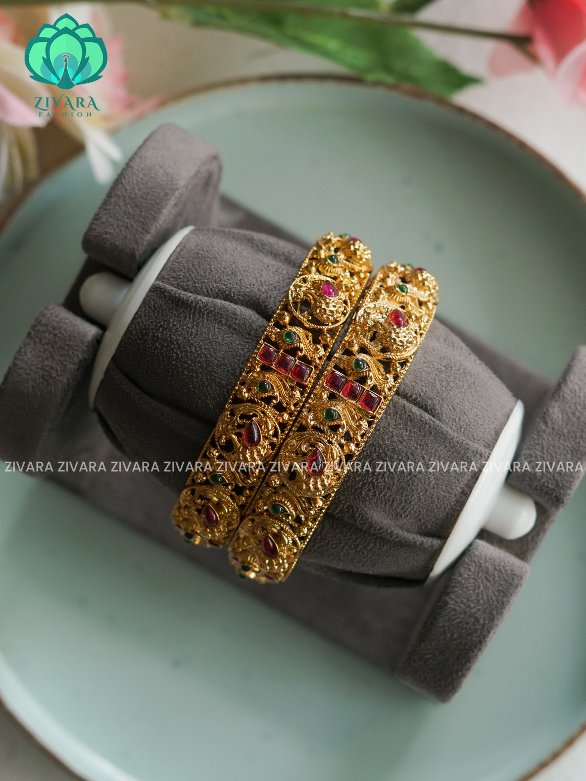 KALAI - TEMPLE  - 2 PIECE - NORMAL MATTE FINISH bangles - latest jewellery collection- Zivara Fashion