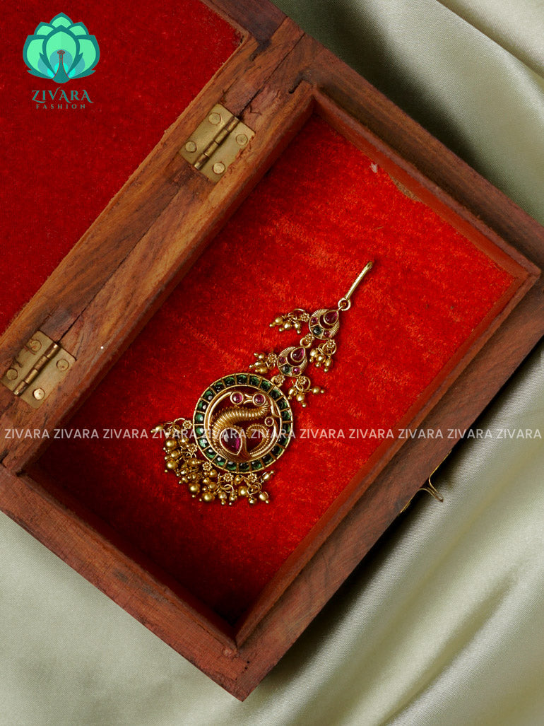 Temple style gold polish  - Bridal maang tikka, chutti- bridal head accessory- latest bridal collection - Zivara fashion