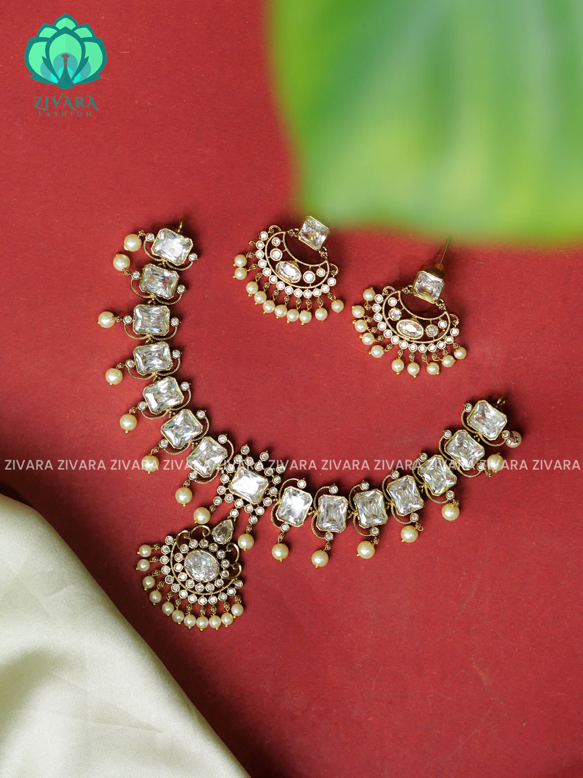 WHITE  BOX MOTIF  -TRADITIONAL CHOKER COLLECTION WITH EARRINGS- LATEST JEWELLERY COLLECTION