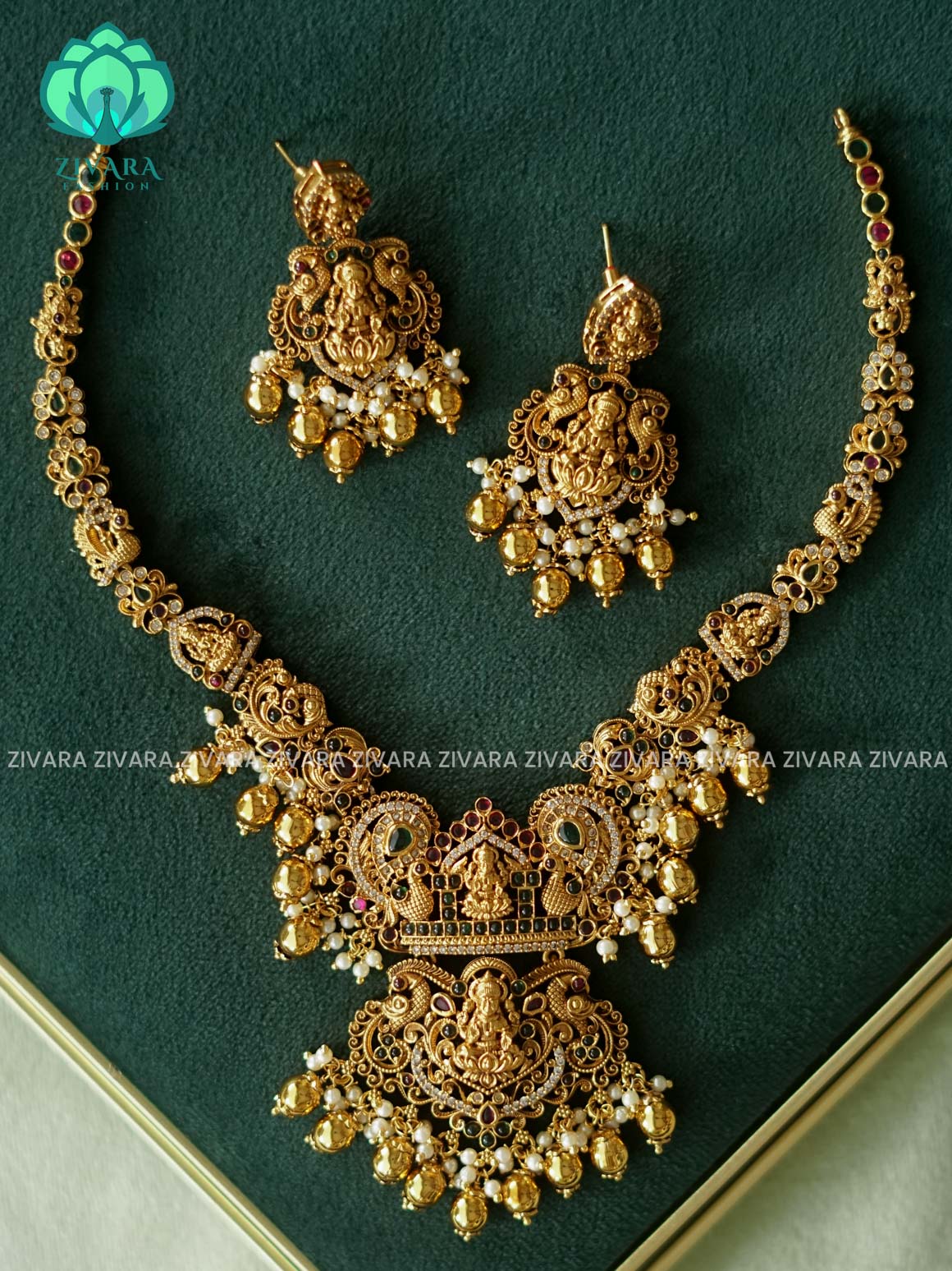 Akshayam - TEMPLE NECKWEAR WITH HANGINGS - bridal temple neckwear -Traditional south indian premium neckwear with earrings- Zivara Fashion- latest jewellery design
