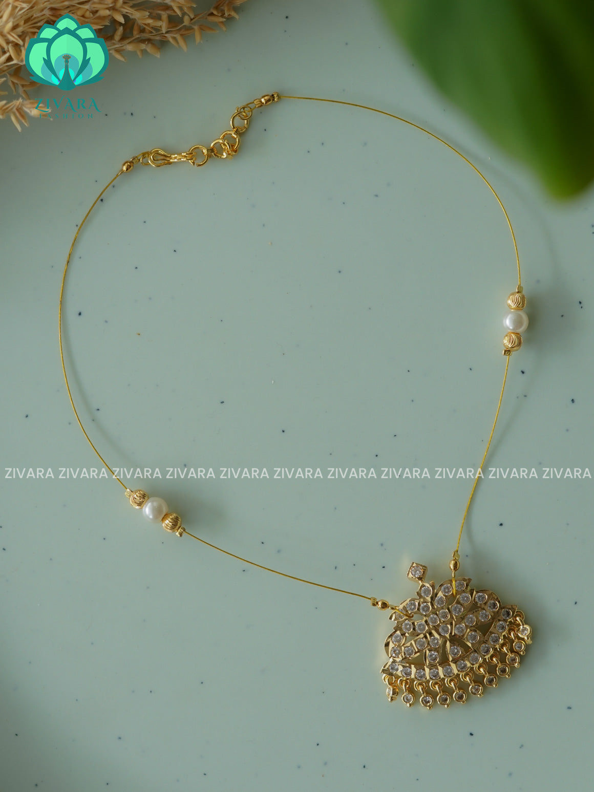 IMPON  pendant INVISIBLE TAMARA MINIMAL ELEGANT HANDMADE NECKLACE WITH BRILLIANT FINISH MOTIFS- ZIVARA FASHION