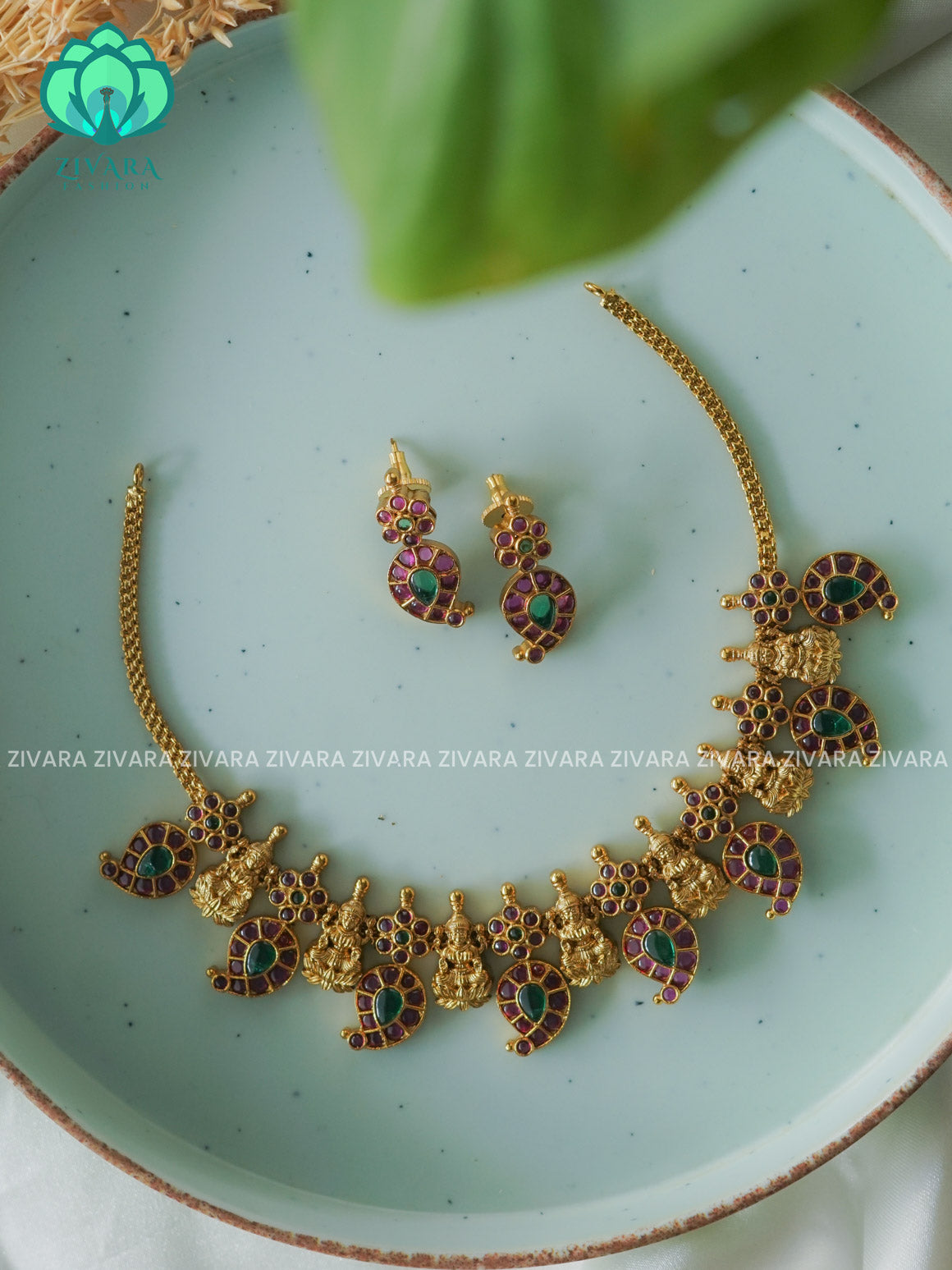 TRADITIONAL REAL KEMP MANGO NECKLACE WITH EARRINGS  Zivara Fashion