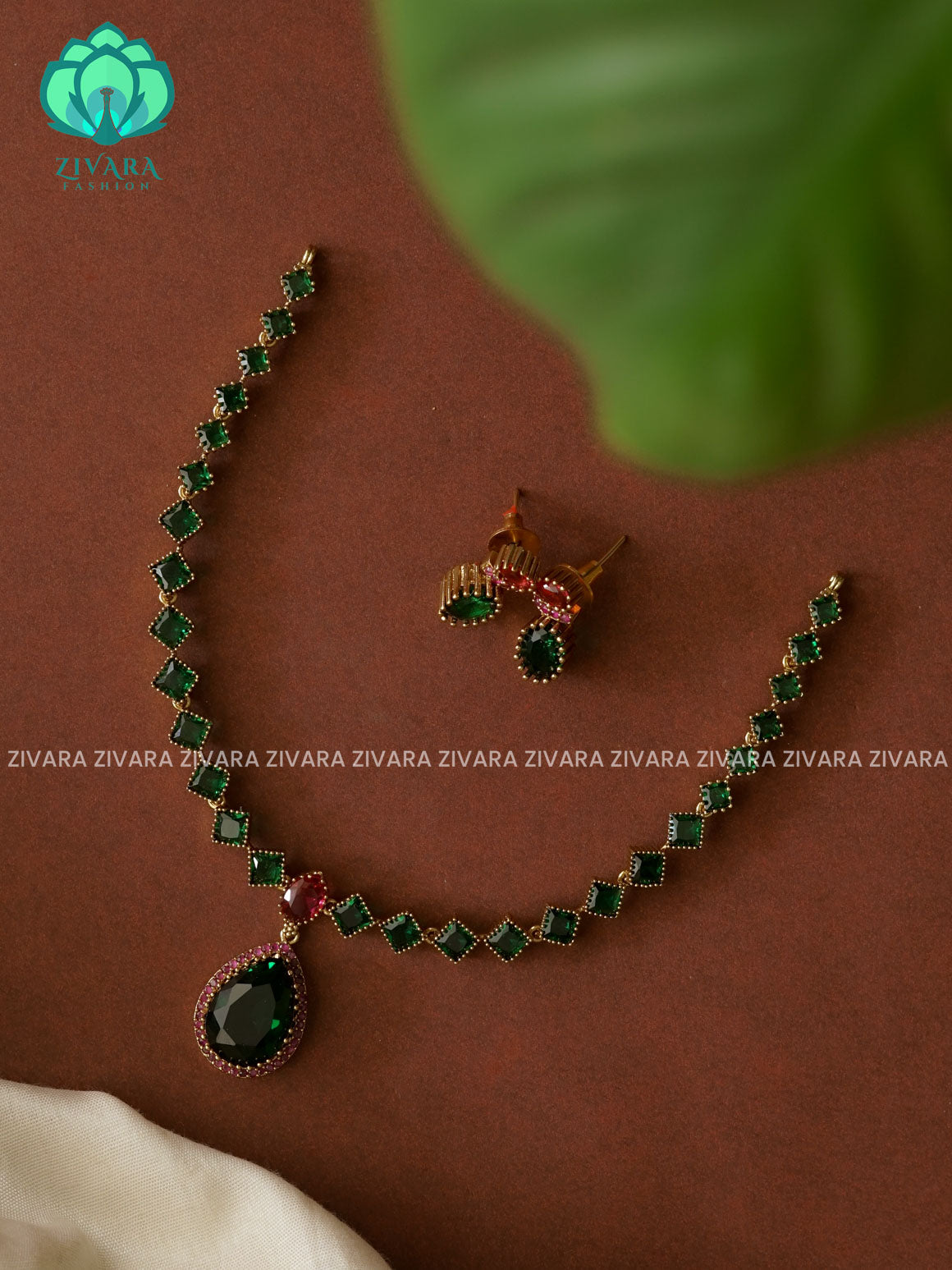 GREEN - TEAR PENDANT AND DIAMOND  MOTIF SMALL SIZE KIDS FRIENDLY  - stylish and minimal elegant neckwear with earrings- Zivara Fashion