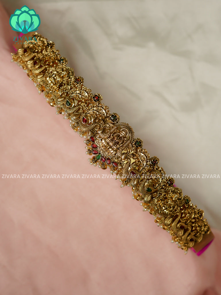 GOLD BALLS WITH PEARLS - DHRUVA- MATTE TEMPLE STYLE (31 TO 38 INCHES  ) Latest South indian budget friendly hipbelt collection- Zivara Fashion