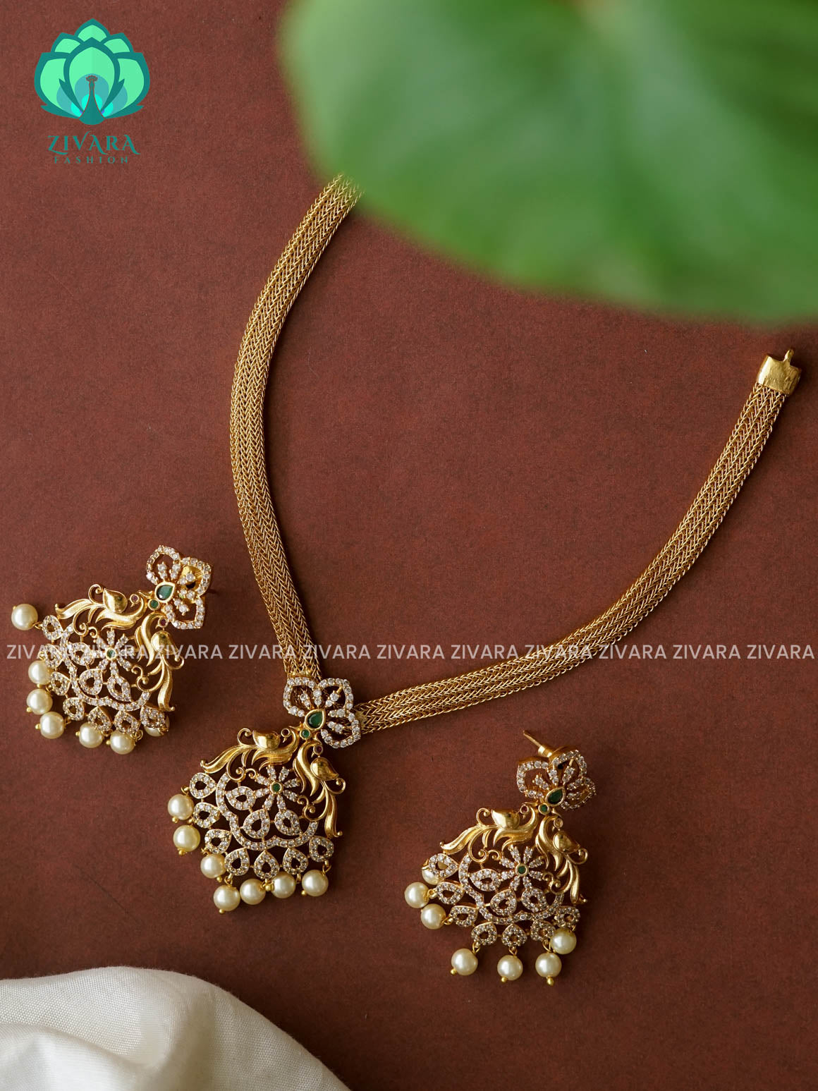Cute peacock flexible chain close neck WEAR WITh EARRINGS   - Premium quality CZ Matte collection-south indian jewellery