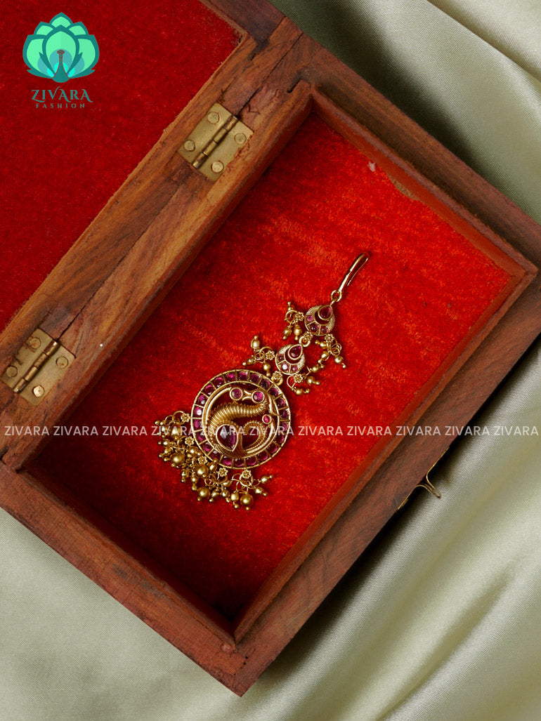 Temple style gold polish  - Bridal maang tikka, chutti- bridal head accessory- latest bridal collection - Zivara fashion